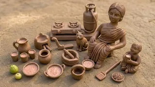 DIY Clay Miniature Village Kitchen Set & Figures | Homemade Clay Craft