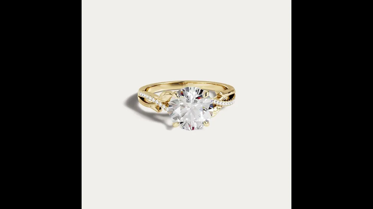 Caroline丨Round Cut Leaf-Inspired Intertwined Pavé Engagement Ring