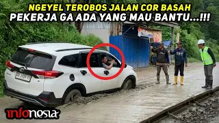 PUAS LIATNYA...! NGEYEL Terobos Jalan Cor Basah, Pengendara Dibikin Kapok