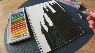 Gothic castle drawing in oil pastels complete beginner