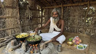 अदभुत 3दिन से भूखे संत जंगल से तोड़कर बनाए पहाड़ी जड़ी कसेरुआ का साग बजरा के टिक्कर