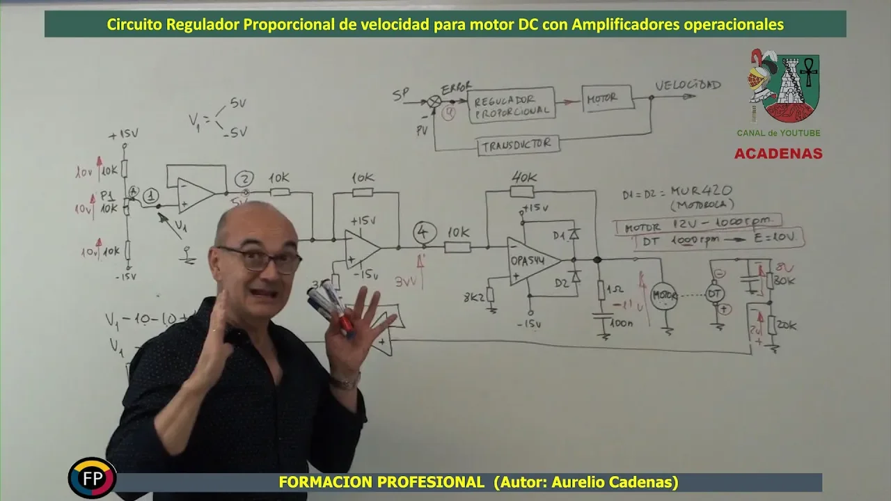 Circuito regulador velocidad motor DC con amplificadores operacionales (Clase 66)