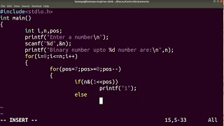 Linux C Program to Convert Decimal number to Binary number