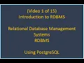 RDBMS - Introduction to Relational Database Management Systems RDBMS Using PostgreSQL