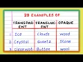 Examples of Transparent Translucent Opaque objects 20 Examples Transparent Translucent Opaque
