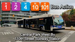 NYCT Bus M1 M2 M4 M10 M101 Buses on Central Park West Outside 110th Street Subway Station