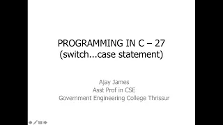 PROGRAMMING IN C - 27 switch case statement