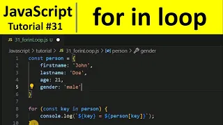 JavaScript Tutorial 31 - For in Loop in JavaScript Programming For Beginners