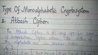 Atbash Cipher Type of Monoalphabetic Cryptosystem Encryption and Decryption