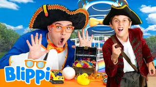 PIRATE Games with Blippi & Roland! Will The Boat Sink or Float? ⛵🏴‍☠️