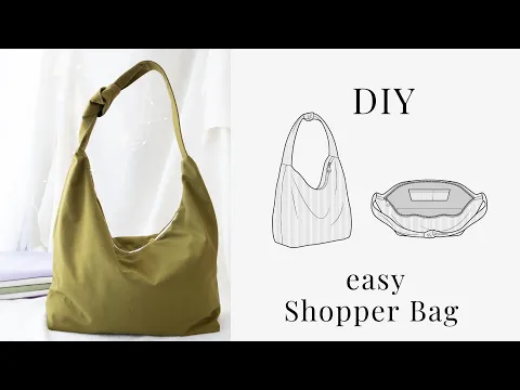 Download MP3 Shopper Bag mit Reißverschluss nähen - Schnittmuster für eine einfach Handtasche mit Knoten Träger