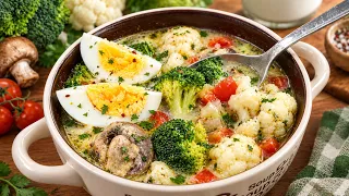 Vegetable and mushroom soup: I eat it day and night! It's so delicious I make it three times a week.