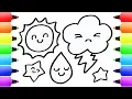 WEATHER DRAWING for KIDS Sun Clouds Rain Stars Paint Coloring Book Pages