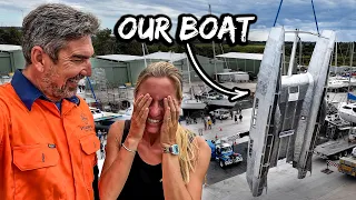 FLIPPING Our Boat with a 60 Ton Crane 😱 Aluminum Catamaran Build Pt. 10