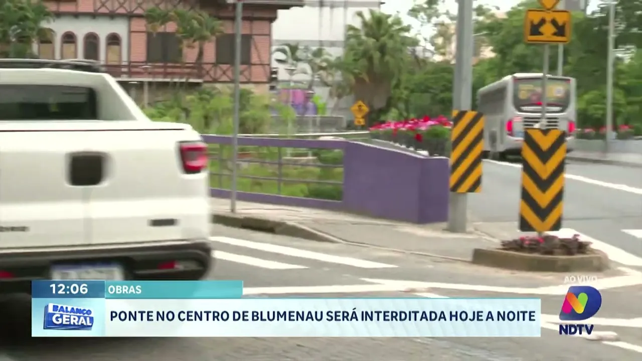 Ponte no Centro de Blumenau será interditada hoje a noite