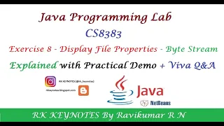 Java Lab Ex 8 Display File Properties NetBeans IDE CS8383 RK Keynotes RK