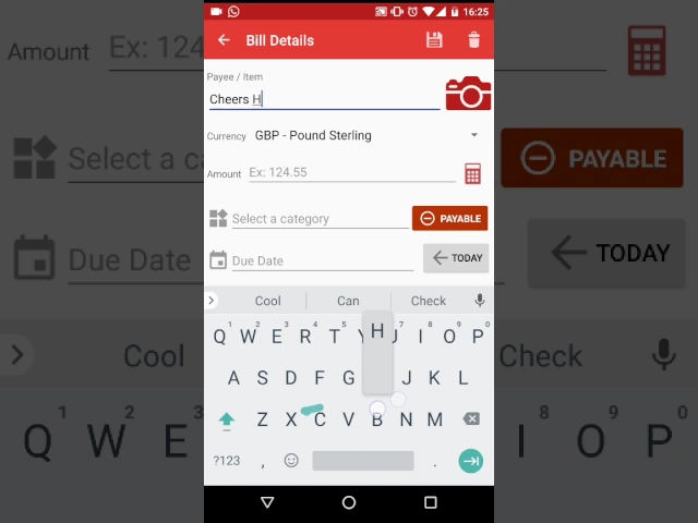Bills Reminder App Features