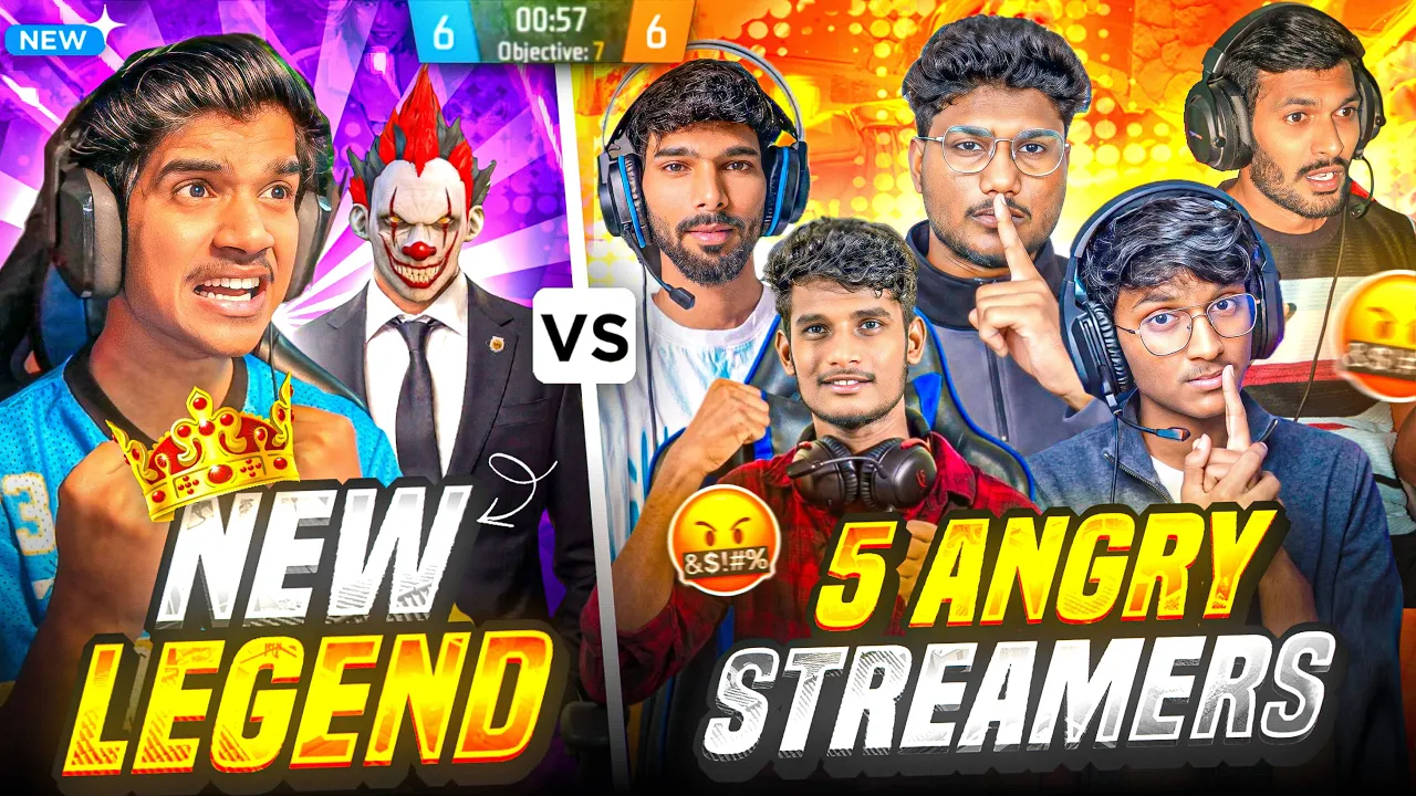 NEW LEGEND 😈 vs 5 ANGRY 😡 STREAMERS | 1 vs 5🔥| FREE FIRE TELUGU #dfg #freefire