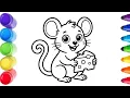 Cute Mouse Holding Cheese Coloring Page Easy Kids Coloring Sheet