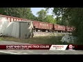 Six people injured after crash involving train semi truck in Cass County Missouri