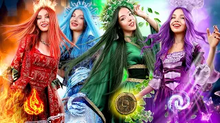 فتاة النار والماء والهواء والأرض أميرات أربعة عناصر من العائلات المالكة 