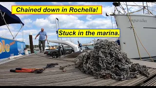 Chained down in Rochella! Stuck in the marina.    #liveaboard #sailingvessel #sailboat #travel PT1