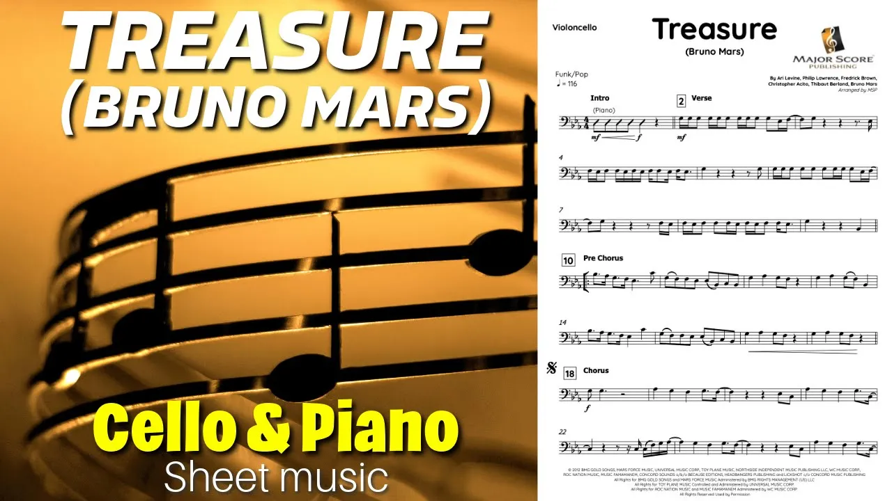 Treasure (Bruno Mars) - Cello and piano sheet music