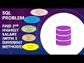 How to Find the 2nd Highest Salary using SQL Subqueries MAX TOP FETCH OFFSET CTE RANK