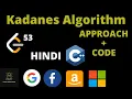 Maximum Sum Subarray part 2 Kadanes Algorithm Leetcode 53 Hindi