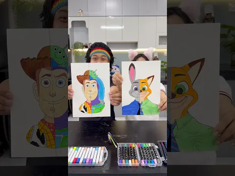 Nick Wilde + Judy Hopps / Woody + Buzz 🎨🏆🔥 #shorts #drawing #zootopia #toystory