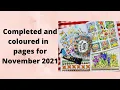 Completed and coloured in pages for November 2021