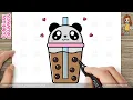 How to Draw a Cute Easy Boba Tea Bubble Chocolate Tea for Kids Step by Step