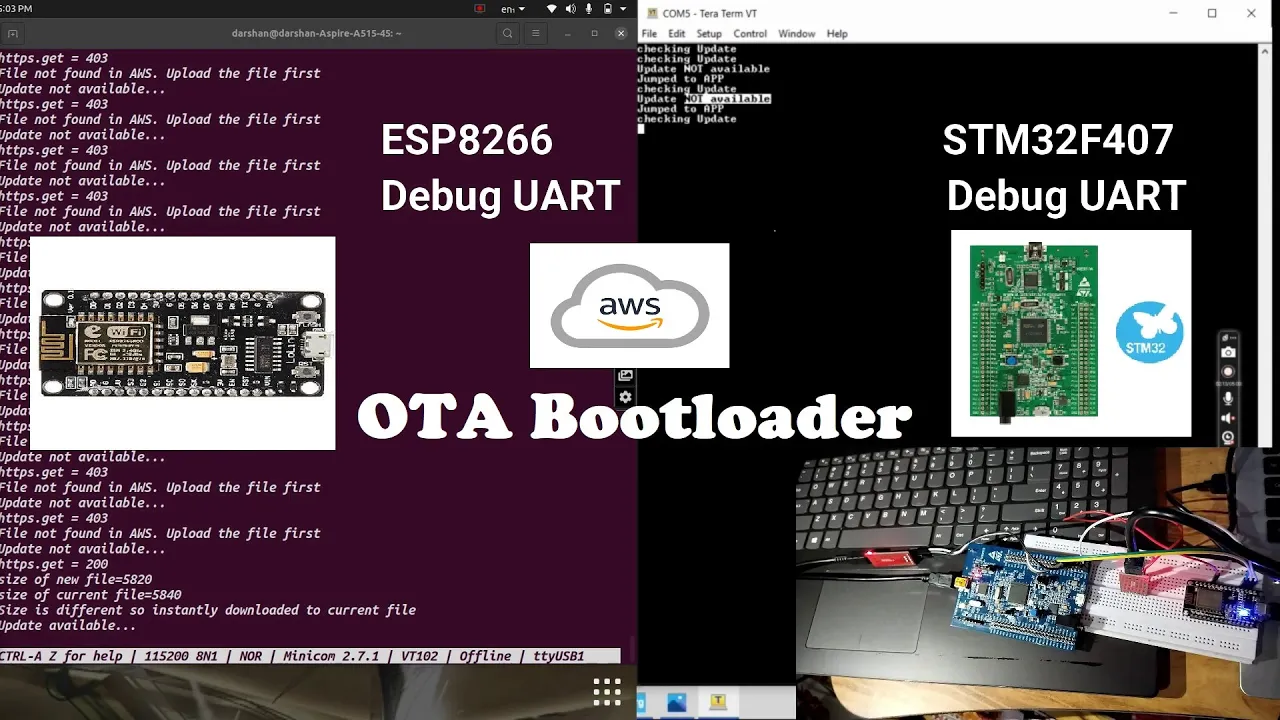 Over the air firmware update using custom bootloader | STM32F407 | ESP8266 | AWS | xmodem