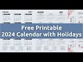 2024 Calendar with Holidays Free Printable