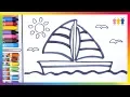 Drawing yacht Learn colors Coloring for kids poyopoyo