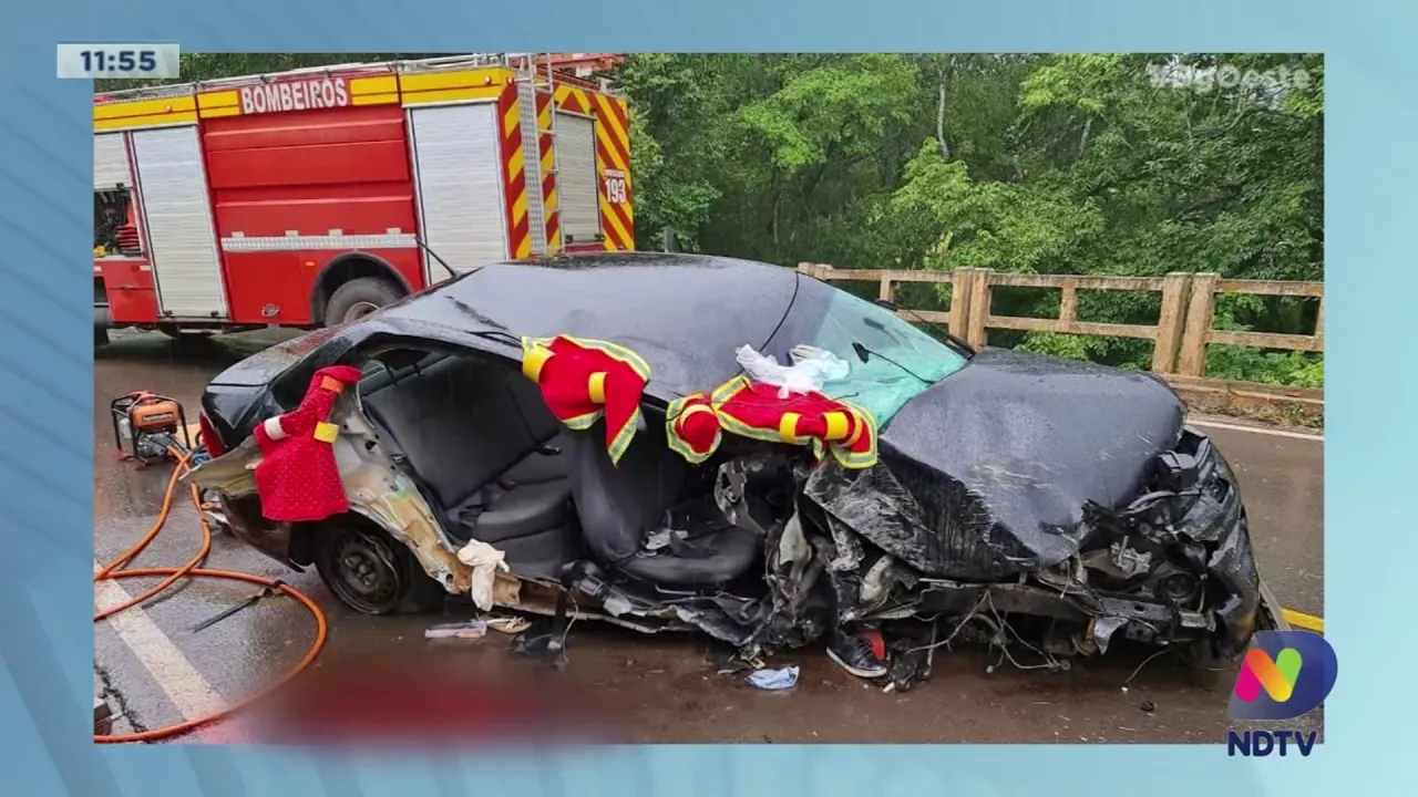 Trânsito: Carro sai da pista e bate em proteção de ponte entre Joaçaba e Lacerdópolis