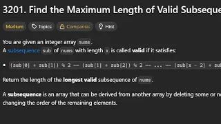 Find the Maximum Length of Valid Subsequence I Leetcode 3201 Java Solution Leetcode Daily