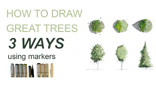 How to draw GREAT LOOKING trees - 3 Ways. With markers and fineliner pens.
