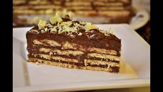 من افخم الحلويات البارده كيكة بارده من غير فرن من غير كريمه ومكونات متوفره كيكة البسكوت 