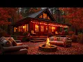 Download Lagu Relaxing Fall Night in a Wooden Cabin🔥 Cozy Fireplace, Crackling Fire \u0026 Smooth Jazz