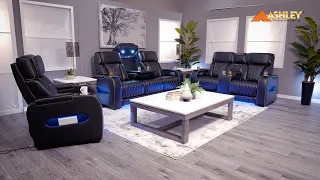 Black Leather Dual Power Zero Gravity Recline Sofa AFW