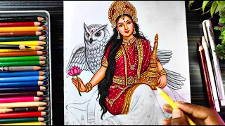 Maa Laxmi Drawing Colour❤️🩹, How To Draw Maha Laxmi With Owl🦉, Lokkhi Thakur Drawing Step By Step