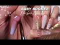 French Fade Baby Boomer Ombre Nail Art Design Coffin Acrylics Gold Glitter