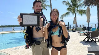 SCUBA DIVING TRAINING IN THE POOL.