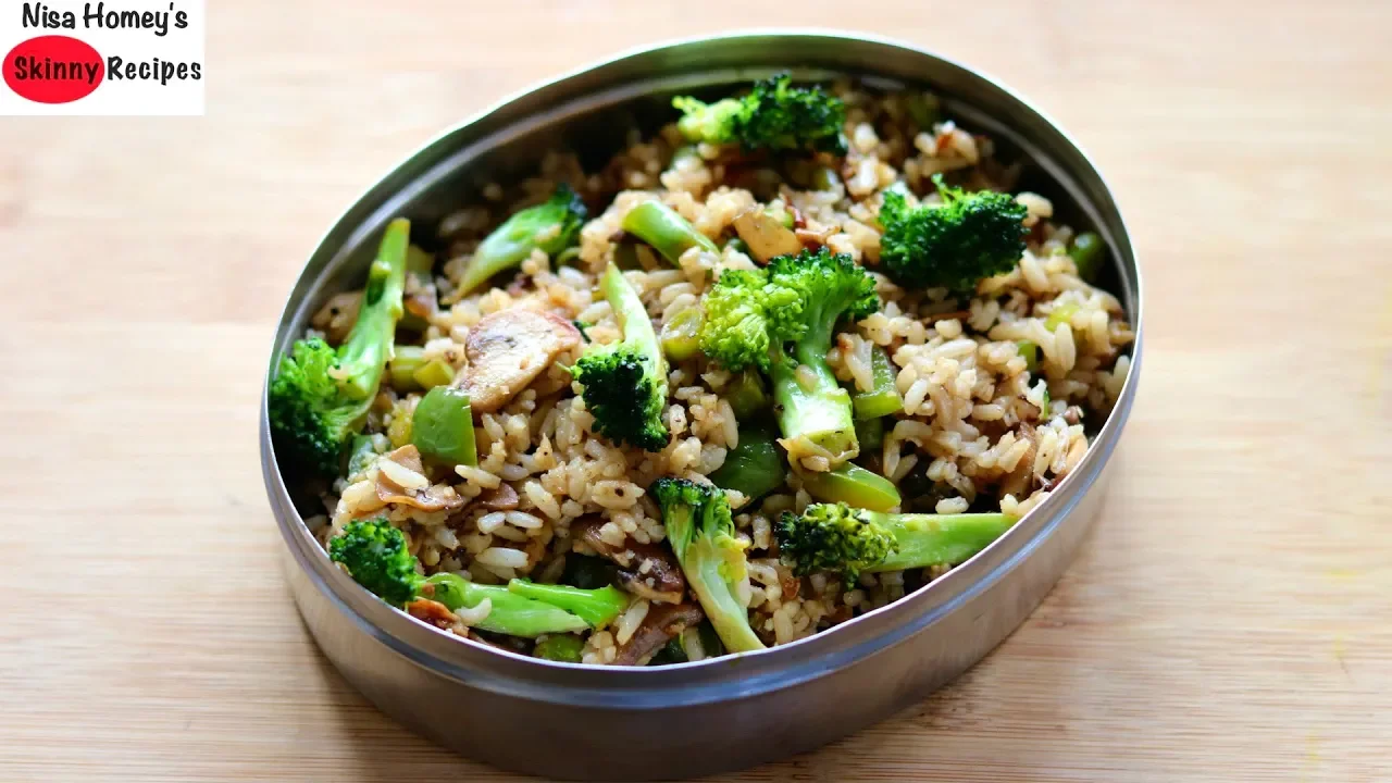 Quick "Green" Fried Rice Recipe - Healthy Veg Lunch Box Ideas For School/College - Skinny Recipes