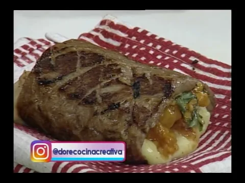 Aprenda a cocinar lomo relleno con ensalada de granos y queso frito