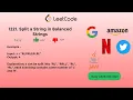 1221 Split a String in Balanced Strings Leetcode Easy Solution