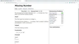 2 Solution for the problem Missing Number from CSES problem set
