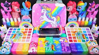 unicorn rainbow slime mixing random cute shiny things into slime asmr satisfying slimevideos 