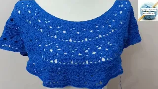 كروشيه بلوزة صيفي بصدر دائري مميز وانيق بأى مقاس الجزء الاول كنزة كروشيه للصبايا Crochet Blouse  كروشيه بلوزة صيفي بصدر دائري مميز وانيق بأى مقاس الجزء الاول كنزة كروشيه للصبايا Crochet Blouse